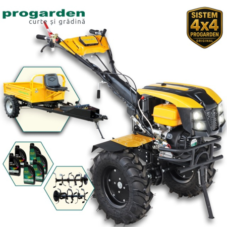 Motocultoare si multifunctionale - ProGARDEN Pachet Campo 1873 Alpine V2 Motocultor 18CP + RM500T Remorca + 6L Ulei