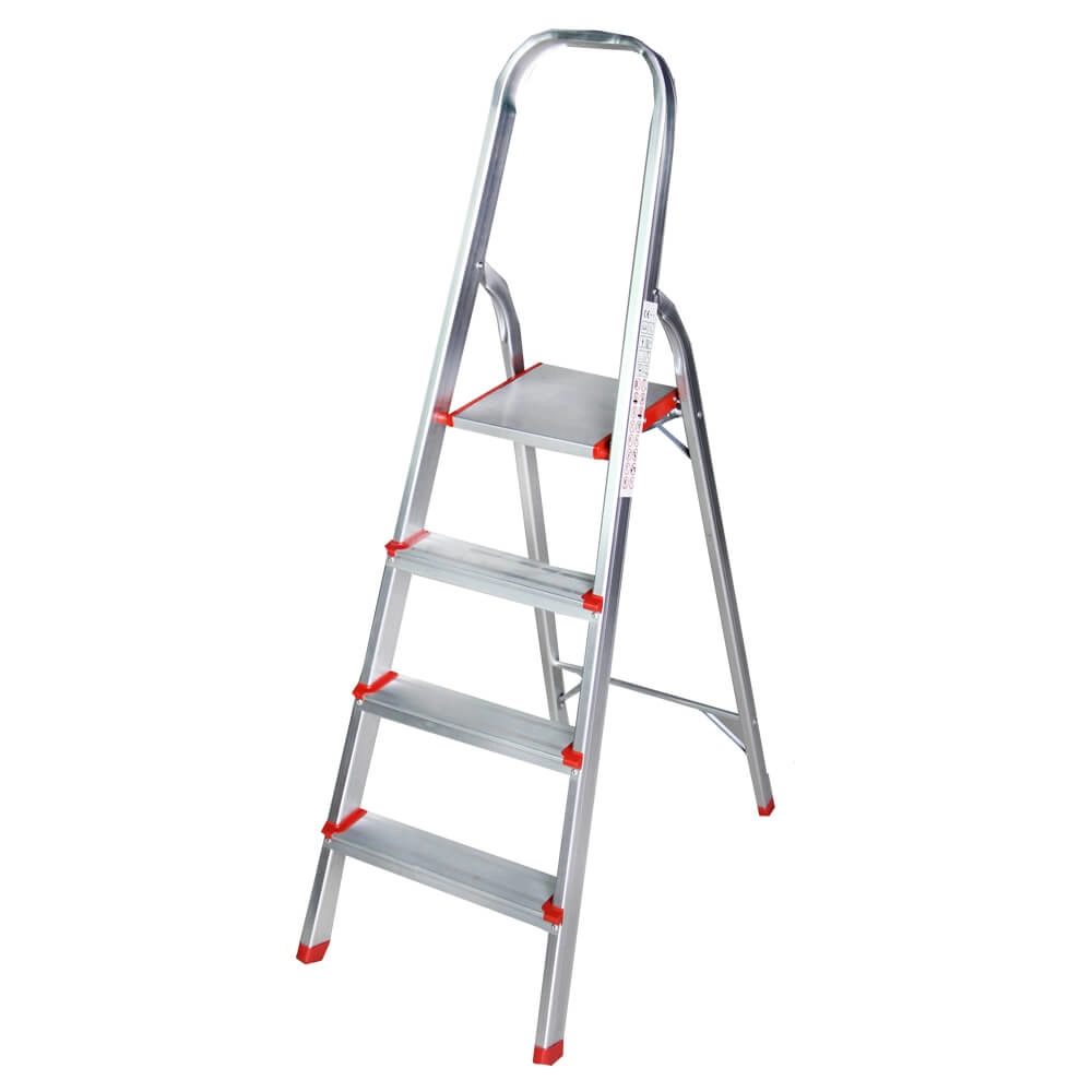 Scari din aluminiu - Scara aluminiu BISONTE STR0104 4 trepte, inaltime maxima 1,32 m, pentru interior