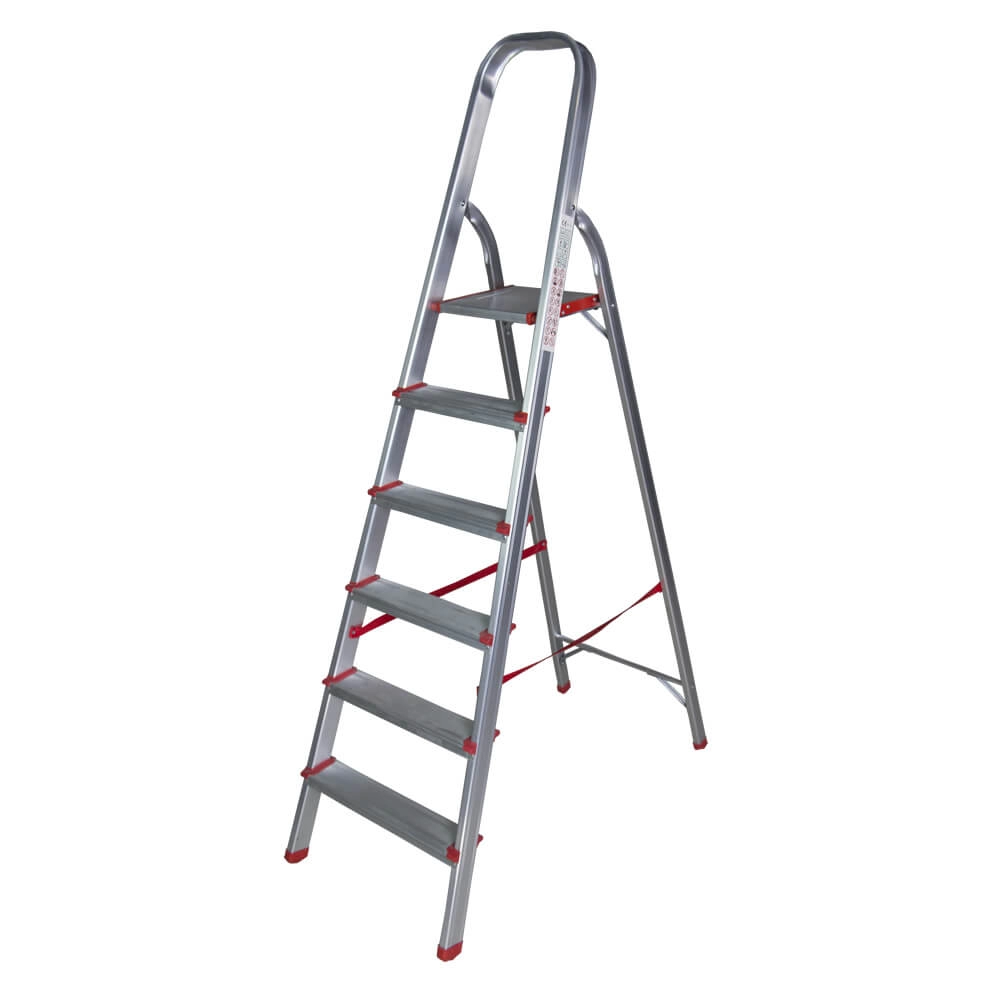 Scari din aluminiu - Scara aluminiu BISONTE STR0106 6 trepte, inaltime maxima 1,70 m pentru interior