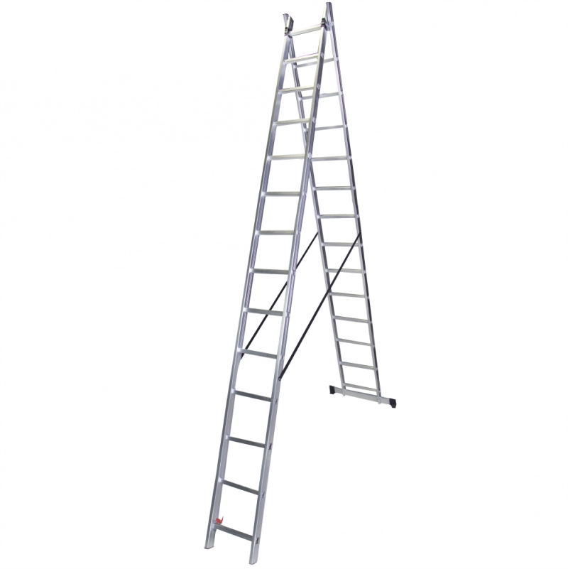 Scari din aluminiu - Scara dubla aluminiu BISONTE STR214 2 x 14 trepte inaltime maxima 6,8 m