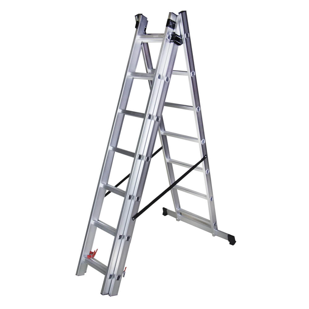 Scari din aluminiu - Scara tripla aluminiu BISONTE STR307 3 x 7 trepte inaltime maxima 4.21 m