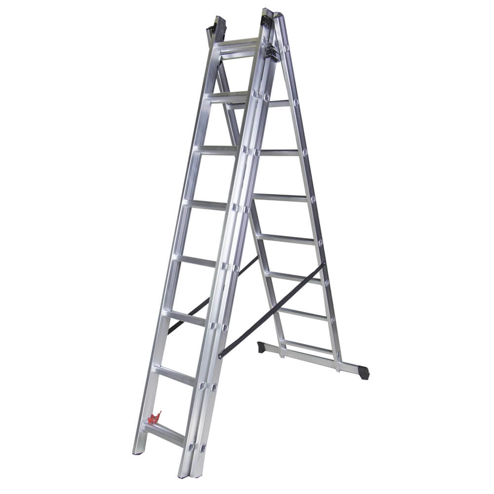 Scari din aluminiu - Scara tripla aluminiu BISONTE STR308 3 x 8 trepte inaltime maxima 5.03 m