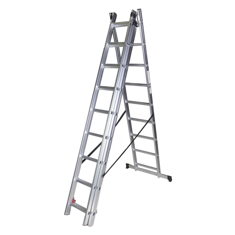 Scari din aluminiu - Scara tripla aluminiu BISONTE STR309 3 x 9 trepte inaltime maxima 5.89 m