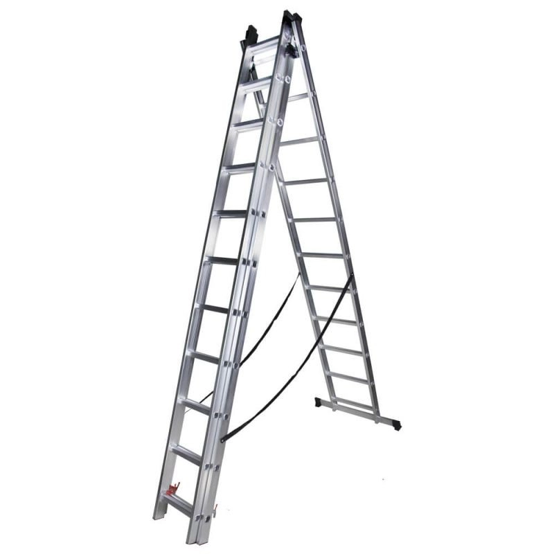 Scari din aluminiu - Scara tripla aluminiu BISONTE STR311 3 x 11 trepte inaltime maxima 7.5 m