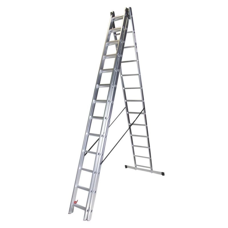 Scari din aluminiu - Scara tripla aluminiu BISONTE STR313 3 x 13 trepte inaltime maxima 9.25 m