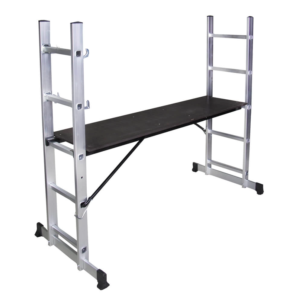 Scari din aluminiu - Schela cu scara dubla aluminiu BISONTE STR0505 inaltime maxima 1.4 m, lungime 1.6 m