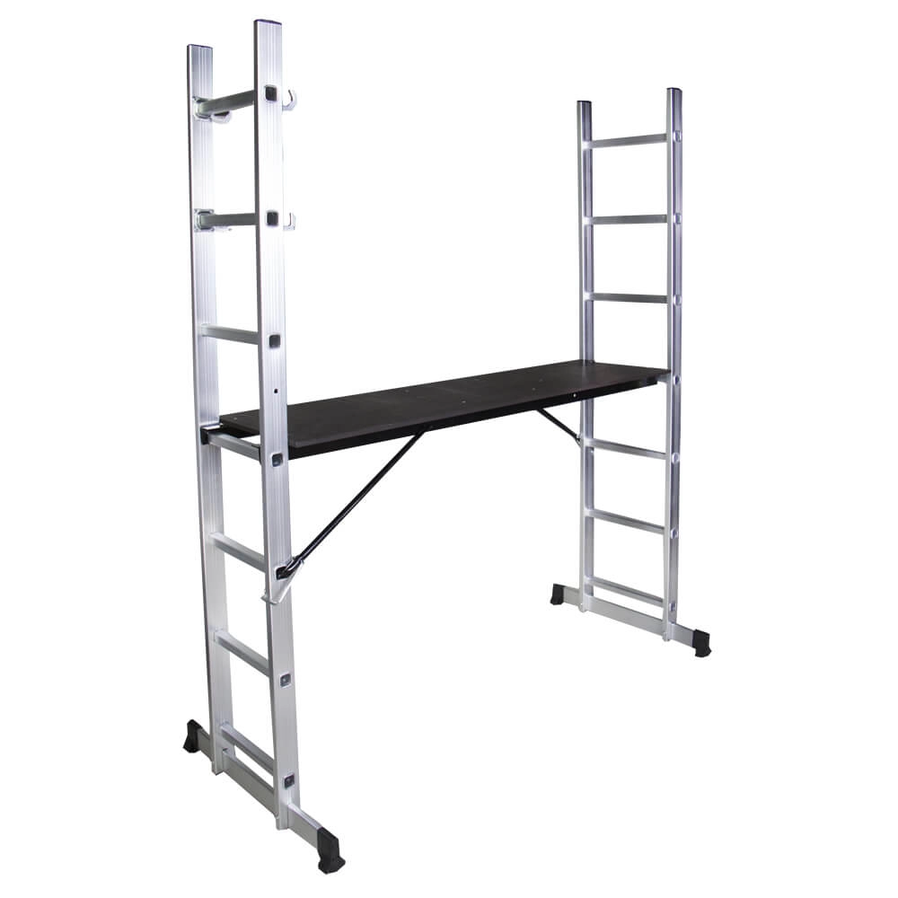 Scari din aluminiu - Schela cu scara dubla aluminiu BISONTE STR0507 inaltime maxima 1.96 m, lungime 1.60 m
