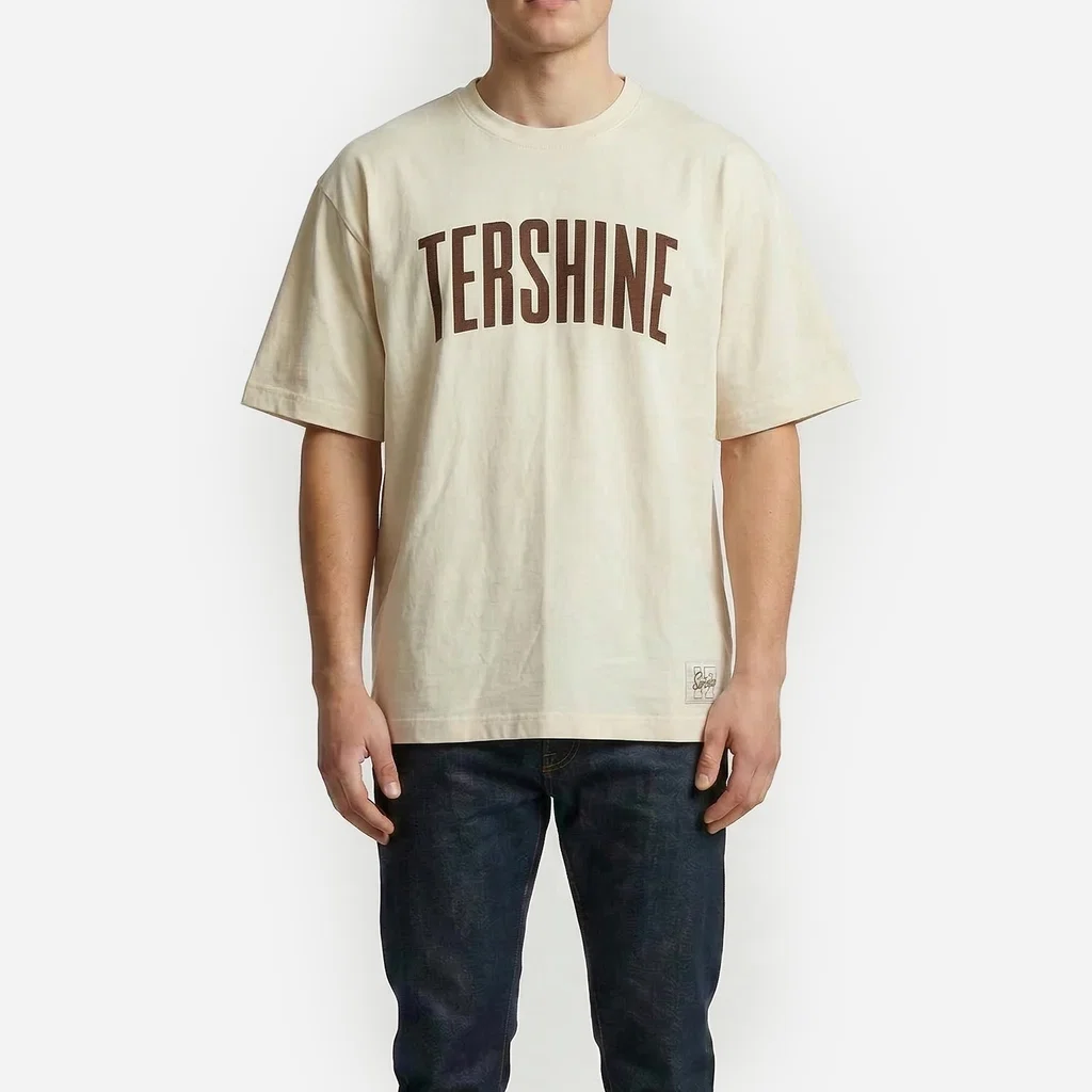 Tricou oversized bej, 275 gsm, cu inserție Alcantara maro [1]
