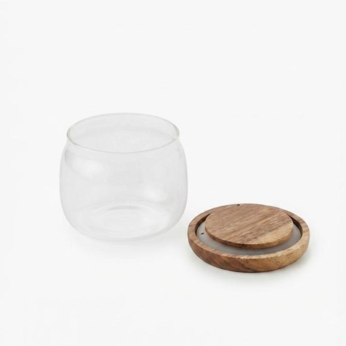 Borcan din sticla borosilicata cu capac din lemn - 8 cm [4]