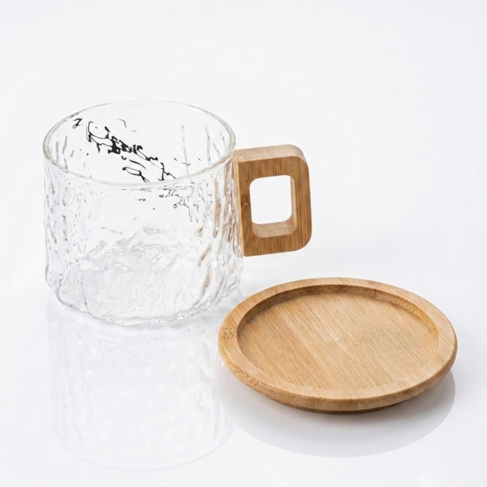 Cana NATURA din sticla borosilicata cu suport si maner din bambus, 250 ml [2]