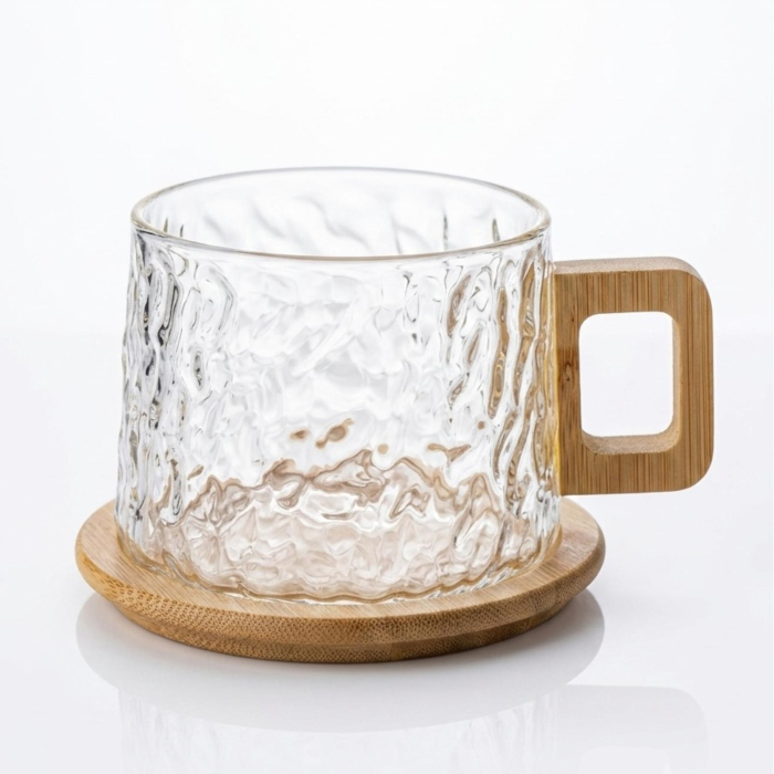 Cana NATURA din sticla borosilicata cu suport si maner din bambus, 250 ml [3]
