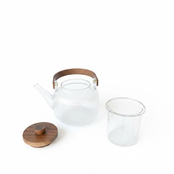 Ceainic din sticla borosilicata striata cu infuzor și maner din lemn, 800 ml [2]