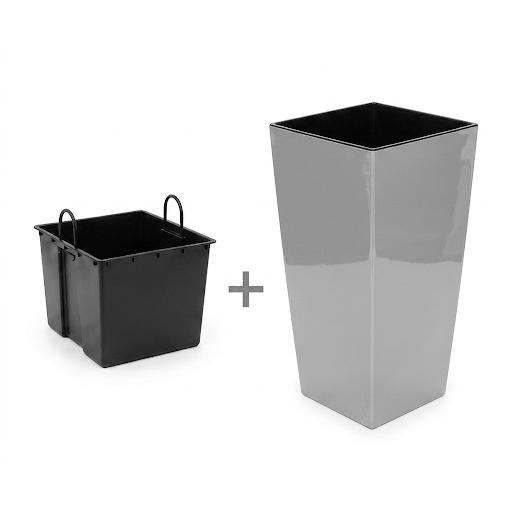 Ghiveci decorativ Lamela Finezja cu insert interior, 3 dimensiuni - GRI ANTRACIT LUCIOS [5]