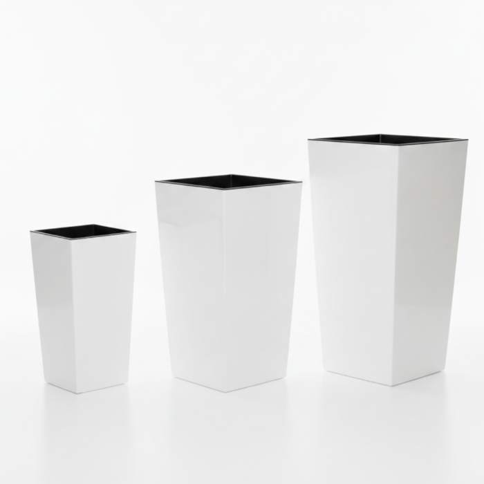Ghiveci decorativ Lamela Finezja cu insert interior, 3 dimensiuni - ALB LUCIOS [4]