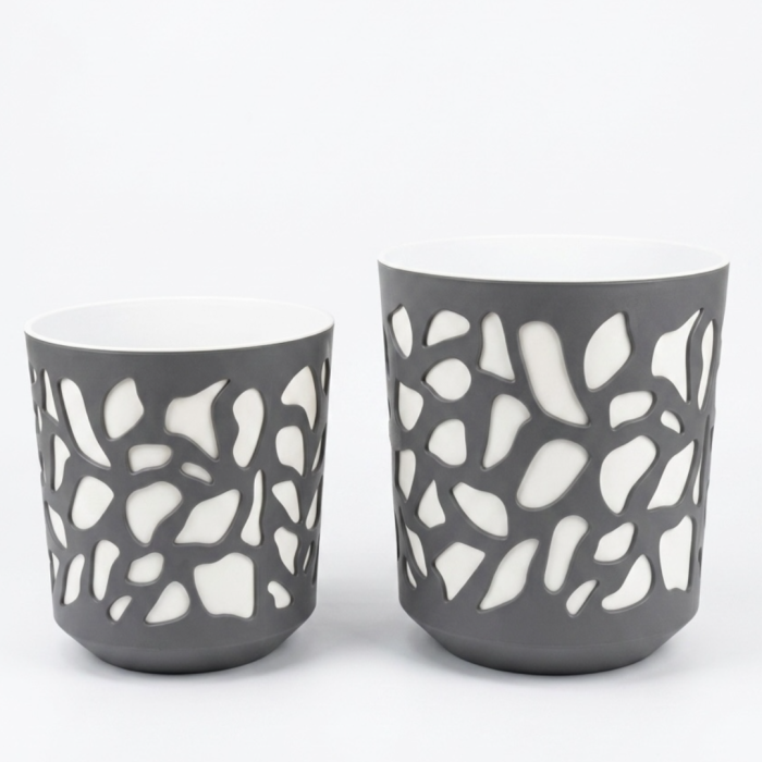 Ghiveci Lamela Duet - set planter - Crem cu Antracit [2]