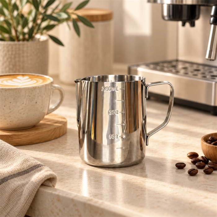 Latiera inox pentru spumarea laptelui, cu gradatii si cioc pentru Latte Art, 350 ml / 550 ml [2]