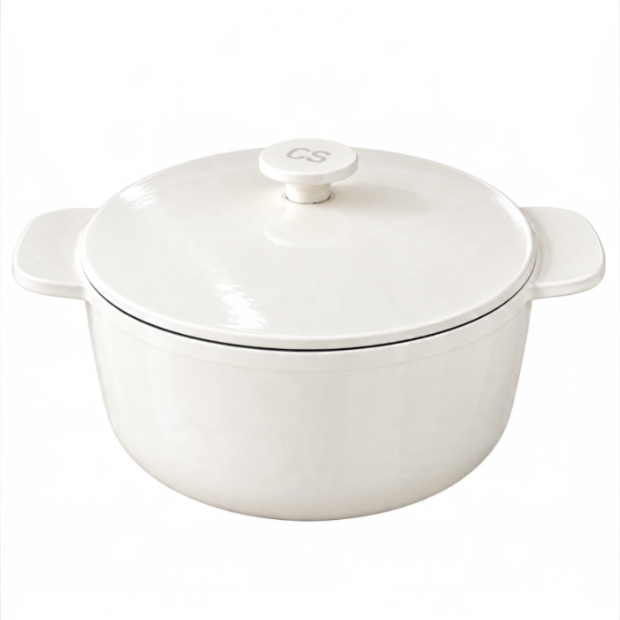 Oala din fonta emailata cu capac - 26 cm, 6 L, alba -  ideala pentru gatit lent [3]