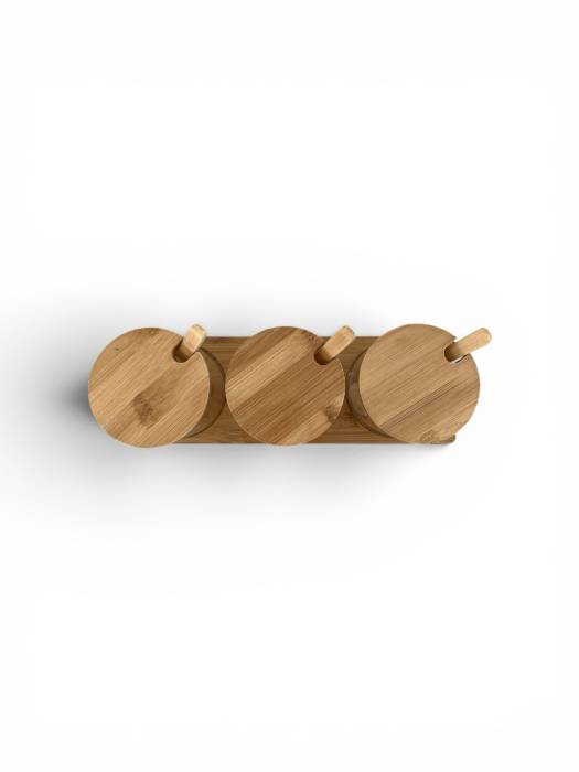 Set 3 recipiente pentru condimente din sticla borosilicata cu capac, lingurite si suport din bambus [4]
