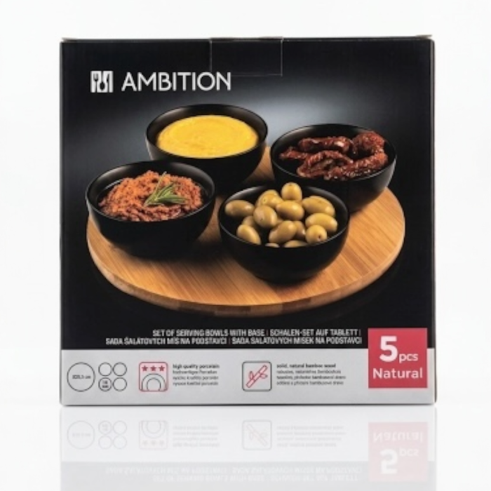 Set 4 boluri pe suport de bambus Natural Ambition - Negru [4]