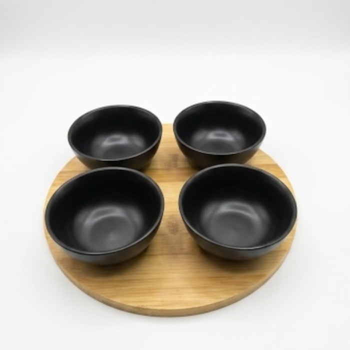 Set 4 boluri pe suport de bambus Natural Ambition - Negru [3]
