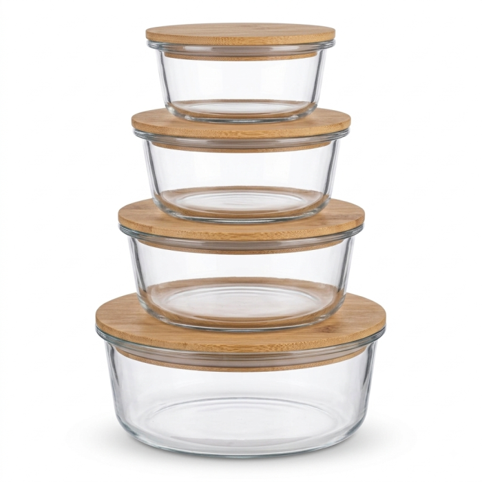 Set 4 caserole din sticla borosilicata cu capac din bambus [4]