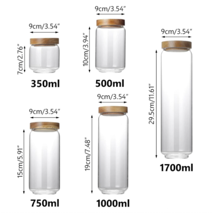Set 5 recipiente depozitare din sticla borosilicata cu capace etanse din lemn [4]