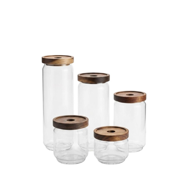 Set 5 recipiente depozitare din sticla borosilicata cu capace etanse din lemn [3]