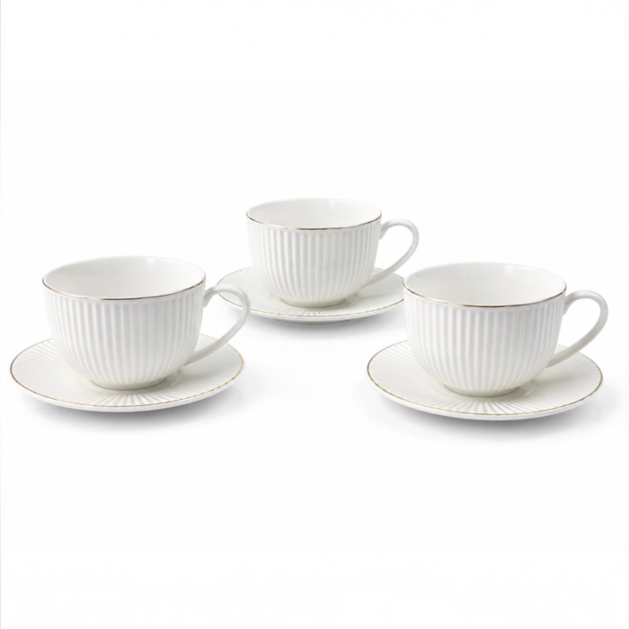 Set 6 cesti cu farfurioare Malooki Luxury Collection, portelan alb cu detalii aurii, 190 ml [2]