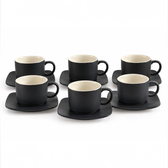 Set 6 cesti de cafea cu farfurioare, negru mat, 150 ml, Malooki [3]