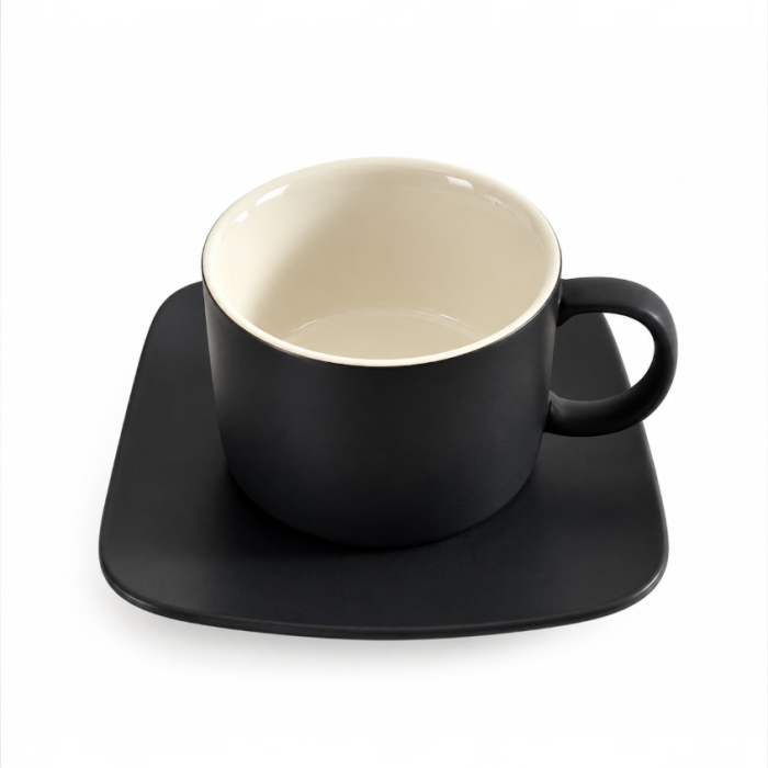 Set 6 cesti de cafea cu farfurioare, negru mat, 150 ml, Malooki [2]