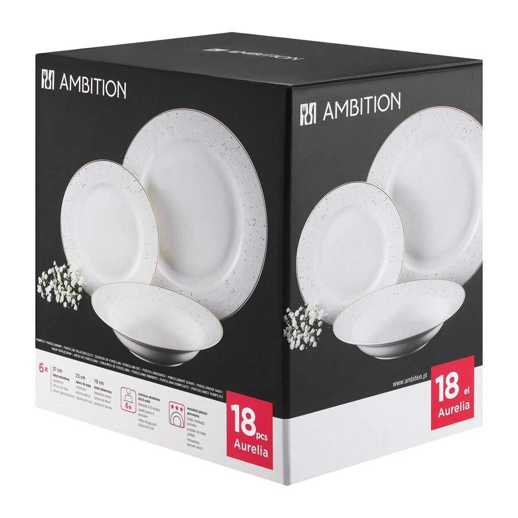 Set farfurii Ambition Aurelia, 18 piese, 6 persoane, portelan alb cu detalii aurii [6]