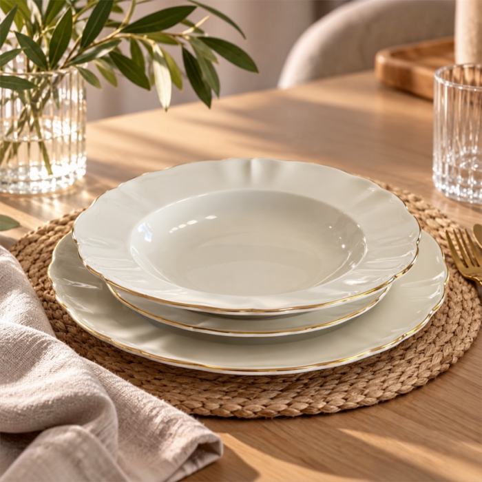 Set farfurii portelan Apulum, 6 persoane, 20 piese, crem cu bordura aurie [2]