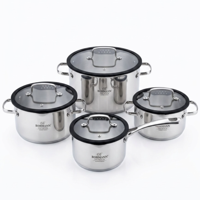 Set vase gatit, 8 piese, INOX PREMIUM 18/10, 1.8L, 2.0 L, 3.5 L, 5.9 L, inductie, capac termorezistent cu garnitura silicon, Bohmann [2]