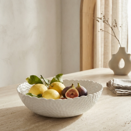 Boluri - Bol pentru servire din ceramica alba cu textura reliefata, 28 x 23 x 9 cm