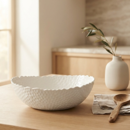 Bol pentru servire din ceramica alba cu textura reliefata, 28 x 23 x 9 cm [1]