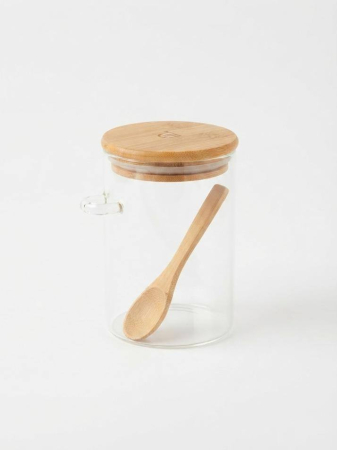 Borcan din sticla borosilicata cu capac din bambus si lingurita [3]