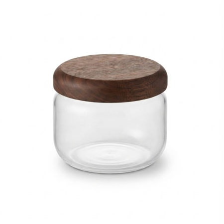Borcan din sticla borosilicata cu capac din lemn - 8 cm [2]
