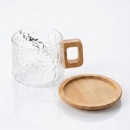 Cana NATURA din sticla borosilicata cu suport si maner din bambus, 250 ml [1]