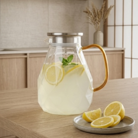 Carafe si decantoare - Carafa din sticla borosilicata cu maner auriu – 1.5 L