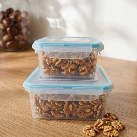 Depozitare alimente - Caserola plastic, etansa capacitate 1.3L / 680 ml, transparenta, compatibila cuptor microunde si masina de spalat vase