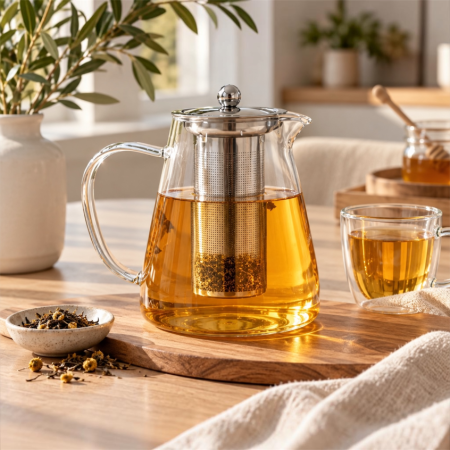 SERVIRE MASA & BAUTURI - Ceainic din sticla borosilicata cu infuzor si capac inox – 950 ml / 1,3 L