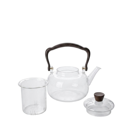 Ceainic din sticla borosilicata cu infuzor si maner imitatie din lemn - 800 ml [2]