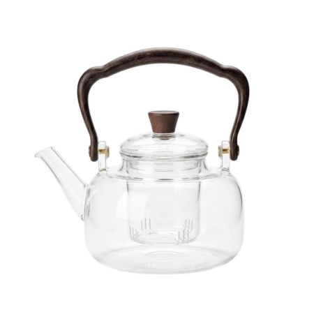 Ceainic din sticla borosilicata cu infuzor si maner imitatie din lemn - 800 ml [1]