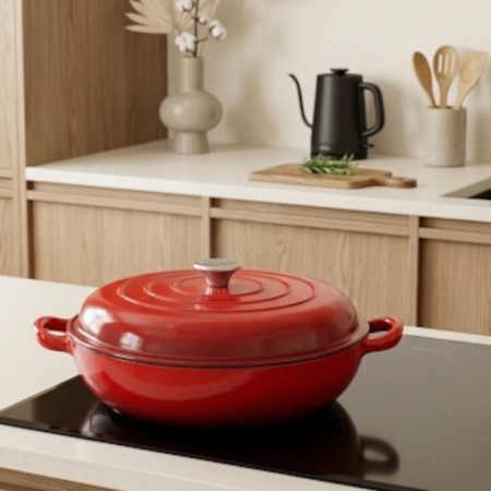 Vase pentru gatit - Cratita din fonta emailata 30 cm, cu capac, Perfect Home