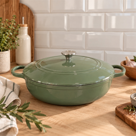 BUCATARIE - Cratita din fonta emailata cu capac Perfect Home, 31.5 cm, verde