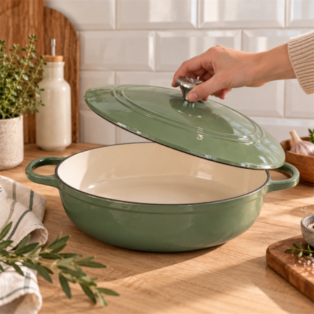 Cratita din fonta emailata cu capac Perfect Home, 31.5 cm, verde [1]