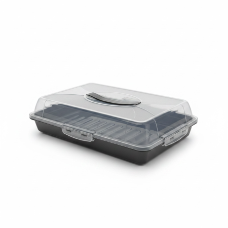 Depozitare alimente - Cutie dreptunghiulara pentru prajituri si tort cu maner Nova Home, 45x31x10 cm