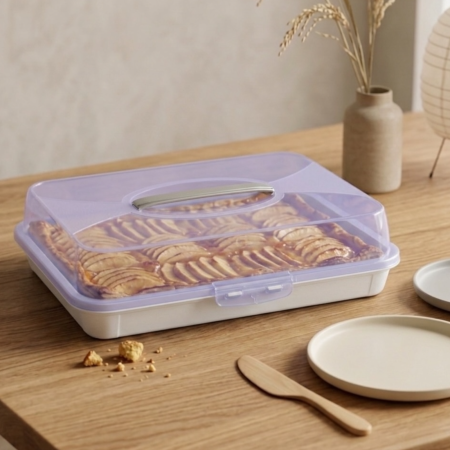 Depozitare alimente - Cutie dreptunghiulara pentru prajituri si tort cu maner Nova Home, 45x31x10 cm