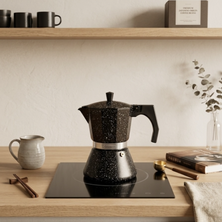 Cafea si ceai - Espressor pentru aragaz Goldmann – 300 ml, aluminiu, Negru