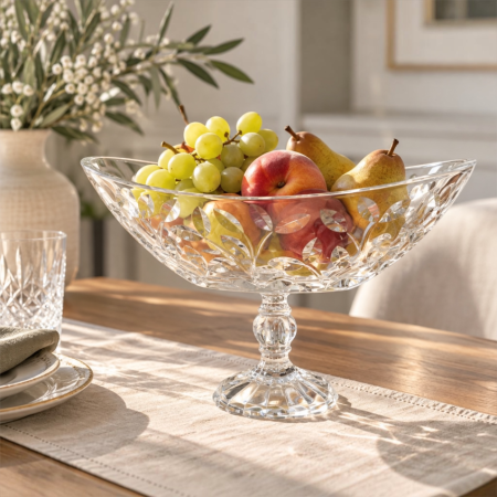 Boluri - Fructiera din cristal RCR Laurus, cu picior, H 22,3 cm, Made in Italy